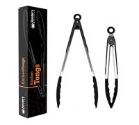 Xander's Kitchen Tongs for Cooking 9" & 12" Set of 2 Silicone Grip Non Stick Pasta Salad Frying BBQ Serving Meat (Black)