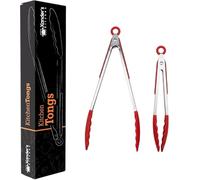 Xander's Kitchen Tongs for Cooking 9" & 12" Set of 2 Silicone Grip Non Stick Pasta Salad Frying BBQ Serving Meat (Red)
