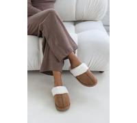 'Xandra' Suede Mule Slippers With Cosy Faux Fur Trim Where's That From Camel 5