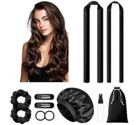 Xanewza Black Curls Without Heat, 2 Sizes, Heatless Curls with Sleep Cap, Overnight Curlers with Scrunchies and Hair Clips, Non-Slip Hair Curler for Long Medium Hair