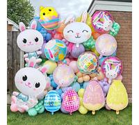 Xanewza Pack of 14 Easter Party Balloons Mylar Foil Decorations Rabbit Egg Chick Designs, Helium Balloons Party School Birthday Accessories Baby Shower Boys Girls (Multi-Colour)