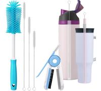 XANGNIER 5 Pcs Water Bottle Cleaner Brush Set for Owala 24oz/32oz/40oz Cup,Multifunctional Bottle Brush and Long Straw Cleaner Brush,Cleaning Kit for Owala/Stanley/Yeti Tumbler Cup Accessories