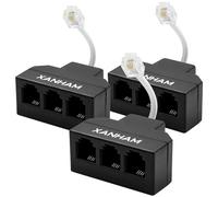 XANHAM RJ11 Cable 3 Way Splitter(3 Pack) 6P4C Connector Phone Line Cord Adapter with 3 inch Cable for Landline Telephone Wire, Black, AV01304