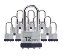 XanHen Keyed Alike Laminated Steel Padlocks with Long Shackle for Sheds, Fences & Lockers (12-Pack)
