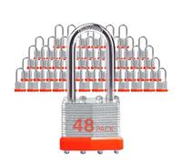 XanHen Locks Laminated Steel Keyed Padlocks Keyed Alike Locks Bulk, Long Shackle Padlocks, Pack of 48 for Hasp Latch, Sheds, Fences, Storage Locker, School, Gym