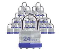 XanHen Locks Laminated Steel Keyed Padlocks Keyed Alike Locks Bulk, Normal Shackle Padlocks, Pack of 24 for Hasp Latch, Sheds, Fences, Storage Locker, School, Gym