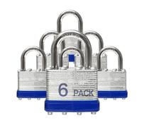 XanHen Keyed Alike Laminated Steel Keyed Padlocks with Normal Shackle, 6 Pack, for Hasp Latch, Sheds, Fences, Storage Locker, School, Gym