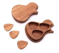 XANHOY Guitar Pick Box Holder with 3 Pack Wood Guitar Picks, Guitar Shaped Plectrums Case, Bass Guitar Box Musical Instrument