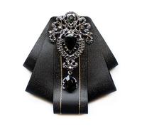 XANHOY Mens Women Silk Ribbon Tie Cravat Vintage Crystal Rhinestones Necktie Wedding Bowtie Brooch Pin Pretied Necktie Elegant Wedding Necktie