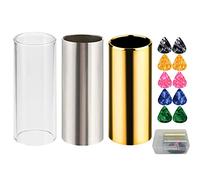 XANHOY Set of 3 Guitar Slides,Include 2 Stainless Steel, 1 Pcs Glass,10 Pieces Guitar Picks Multi-Color with a Box