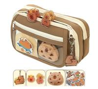 Xanorrg Brown Large Capacity Pencil Case Organiser, Multi Layer Zippered Pen Pouch, Cloth Stationery Bag for School, Office, Travel