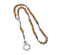 Xanorrg Catholic Rosary Necklace With Pardon Crucifix Medals Wood Beads Chain Prayer Necklace For Religious Christians Worship Prayer Beads