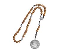Xanorrg Catholic Rosary Necklace With Pardon Crucifix Medals Wood Beads Chain Prayer Necklace For Religious Christians Worship Prayer Beads