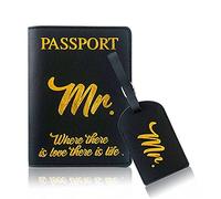 Xanorrg Mr Mrs PU Leather Passport Case Holder Luggage Tag Travel Credit Card Protector Wedding Women Men Lover Couple Luggage Tags For Suitcases Family