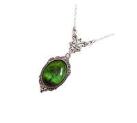 Xanorrg Ornate Oval Green Emeral Pendant Necklace Featuring Vintage Tree | Lightweight Alloy Accessory for Casual Gatherings, Workday Layers, Anniversary Present Appeal