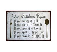 Xanovir Kitchen Tin Sign Metal Poster Vintage Wall Art Décor, Our Kitchen Rules, Funny Decorations for Home Dining Room Farmhouse Cooking Plaque 8x12 Inch