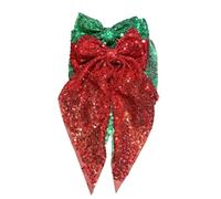 Xansema 2Pcs Big Glitter Hair Bows for Women Girls, Sequin Large Long Cheer Bow Hair Clip Style Hair Accessories (Green Red)