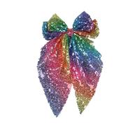 Xansema Big Glitter Hair Bows for Women Girls, Sequin Large Long Cheer Bow Hair Clip Style Hair Accessories (Rainbow)
