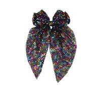 Xansema Big Glitter Hair Bows for Women Girls, Sequin Large Long Cheer Bow Hair Clip Style Hair Accessories (Black Colorful)