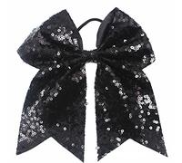 Xansema Black Sequin Hair Bows Elastic Large 6.5 Inch Hair Bows for Women Girls Kids Teens