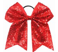 Xansema Sequin Hair Bows Elastic Large 16.5cm Hair Bows for Women Girls Kids Teens (Red)
