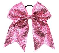 Xansema Sequin Hair Bows Elastic Large 6.5 Inch Hair Bows for Women Girls Kids Teens (Pink)