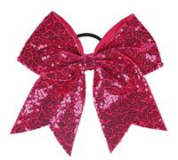 Xansema Sequin Hair Bows for Women Girls Kids Teens Elastic Large Cheer Bow Ponytail Holder Hairband (Rose)