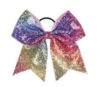 Xansema Sequin Hair Bows for Women Girls Kids Teens Elastic Large Cheer Bow Ponytail Holder Hairband (Rainbow)