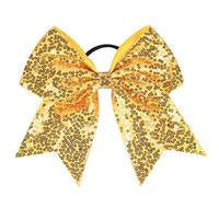 Xansema Sequin Hair Bows for Women Girls Kids Teens Elastic Large Cheer Bow Ponytail Holder Hairband (Yellow)