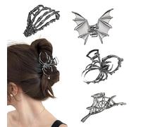 Xanthelle Claw Clip, Set of 4 Gothic Halloween Metal Hair Clips, Spider Bat Ghost Hand Web, Y2K Grunge Hair Accessories