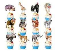 Xanthelle Forest Animals Birthday Decoration, 36 Pieces Safari Cupcake Toppers & Jungle Theme Cake Decoration, Happy Birthday Party Supplies for Boys and Girls, Wild One 1st Birthday Decoration