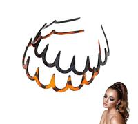 Xanthelle Hairbands for Women, 2 Piece Plastic Zigzag Headbands with Teeth, Nonslip Zigzag Hairbands for Thick Hair, Tortoiseshell & Black