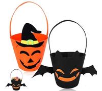 Xanthelle Halloween Bucket Set, 2 Felt Sweet Baskets with Pumpkin and Bat Design, Halloween Basket for Children, Sweet Bowl for Collecting & Decorating