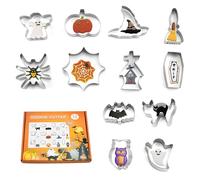 Xanthelle Halloween Cookie Cutters, 12-Piece Stainless Steel Cutter Set with Pumpkin, Ghost & Bat Designs, Halloween Biscuit & Cookie Shapers