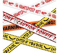 Xanthelle Halloween Deko, 4 Pieces Outdoor Horror Decorations with Halloween Barrier Tape, Caution Tape Red White for Party and Crime Scene