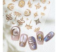 Xanthelle Nail Stickers, Gold Nail Stickers & Self-adhesive Nail Decals, 5D Embossed Star Moon Snake Design, Nail Art Stickers for Nails, Nail Design Accessories