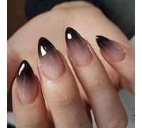 Xanthelle Press on Nails, Short Nude-Black Almond Shape Nails with Colour Gradient, Stick-on Fingernails for Women, Artificial Nails for Halloween