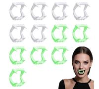 Xanthelle Vampire Teeth, 12 Pieces for Children & Adults in White and Green, Vampire Teeth for Halloween Costume or Masquerade Party