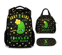 XaocNyx Pickle School Backpack for Girls, 16 Inch Green Backpacks for Kids Age 10-12, Funny Lightweight Bookbag for Travel, Pickle 3-3pcs Custom, L, Funny