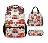 XaocNyx Truck School Backpack for Boys, 16 Inch Dark Blue Backpacks for Kids Age 8-10, Cool Lightweight Bookbag for Travel, Truck 3-3pcs, L, Cute