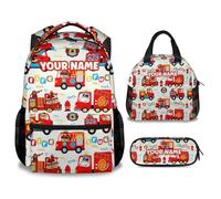 XaocNyx Truck School Backpack for Boys, 16 Inch Dark Blue Backpacks for Kids Age 8-10, Cool Lightweight Bookbag for Travel, Truck 3-3pcs Custom, L, Cute