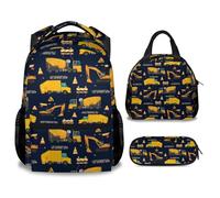 XaocNyx Truck School Backpack for Boys, 16 Inch Dark Blue Backpacks for Kids Age 8-10, Cool Lightweight Bookbag for Travel, Truck 2-3pcs, L, Cute