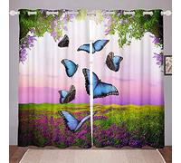 XAONUO Blackout Curtains 3D Digital Printing Green Plant Butterfly Landscape Soft Thermal Insulated Decorative Nursery Curtains Eyelet Blackout Curtains for Bedroom Living Room 180X210Cm