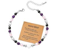 XAOOAX Natural Stone Crystal Healing Bracelet for Women, Anxiety Relief | Natural crystal beaded bracelet, gemstone triple protection anxiety relief, adjustable, gift for mum, daughter and friends