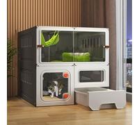 XAoSCd Cat Cages, Cat Crate, Cat Playpen with Litter Box Sliding Door Design High Definition Transparent, Large Space Can Bear 20-30kg,Black-SET A_71*46.5 * 71CM