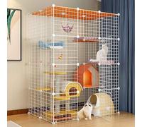 XAoSCd Cat Cages Indoor Large with Roof, Kitten Pen, Cat House, Multi-layer Design, Easy To Assemble The Cattery, Various Sizes, 2 Colours,Package C-109 * 74 * 144-White