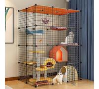 XAoSCd Cat Cages Indoor Large with Roof, Kitten Pen, Cat House, Multi-layer Design, Easy To Assemble The Cattery, Various Sizes, 2 Colours,Package C-109 * 74 * 144-Black