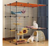 XAoSCd Cat Cages Indoor Large with Roof, Kitten Pen, Cat House, Multi-layer Design, Easy To Assemble The Cattery, Various Sizes, 2 Colours,Package C-109 * 74 * 109-Black