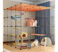 XAoSCd Cat Cages Indoor Large with Roof, Kitten Pen, Cat House, Multi-layer Design, Easy To Assemble The Cattery, Various Sizes, 2 Colours,Package B-144 * 144 * 144-Black