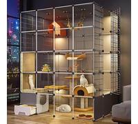 XAoSCd Large Cat Cage Indoor, Cat Enclosure, Metal small animal cage, detachable and foldable, with cat hammock, cat bowl, portable, for 1-2 Cats, Rabbit, Small Animal,145 * 110 * 180cm/57 * 43 * 71